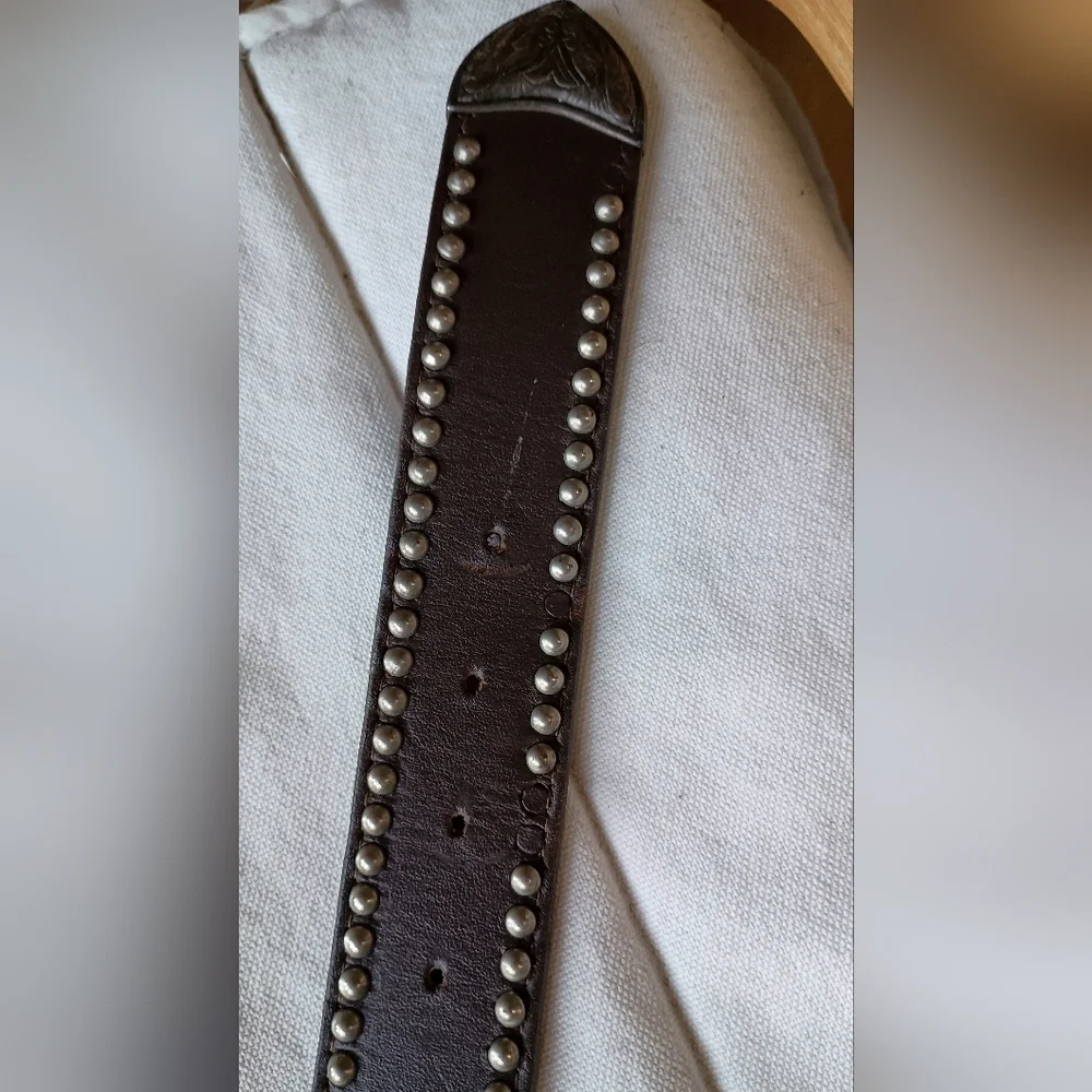 Vintage Western Studded Black Leather Belt